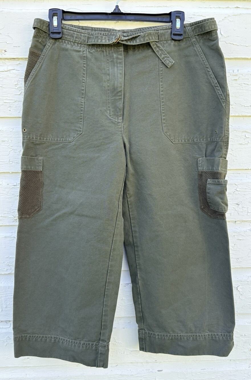 VTG Lauren Ralph Lauren Cotton Canvas Cargo Pants Womens 12 Olive Green Crop